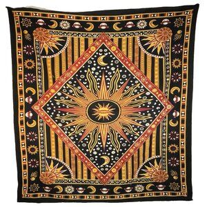 Celestial Sun Moon Red Black Tapestry Boho Astrology Wall Hanging Cosmic Mandala